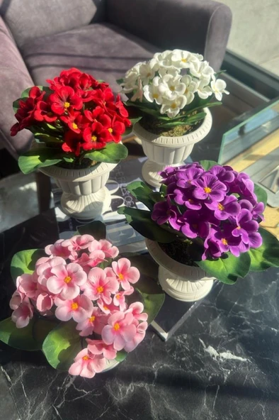 Nettenevime 4lü Set Yapay Çiçek Krem Antik Saksıda Karışık Renk Kadife Menekşe Gerçekçi Doku 22cm ürün görseli 1