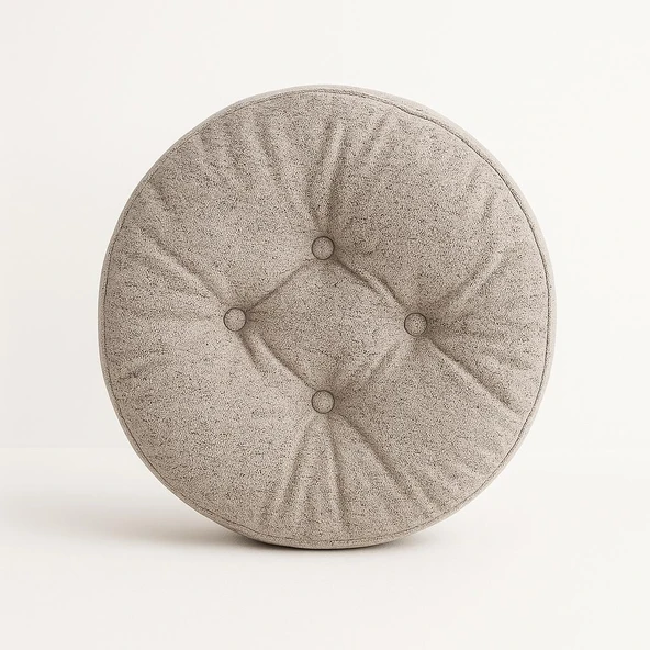 Yuvarlak Oturma Minderi  40 Cm, Kırpık Kavçuk Dolgulu, 4 Düğmeli, Döşemelik Kumaş - 2