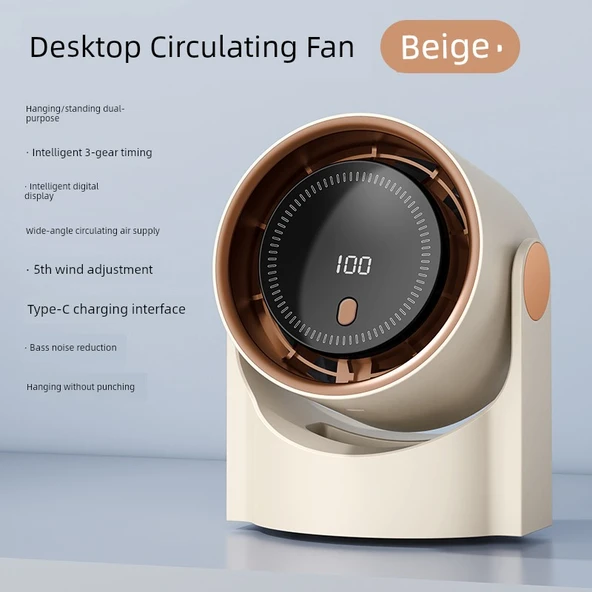 Taşınabilir Masaüstü Fan - Kar Basmış Beyaz - Yedi Spiral Fan Yaprağı - Akıllı Zamanlama - Dijital Ekran - Gürültü Azaltma