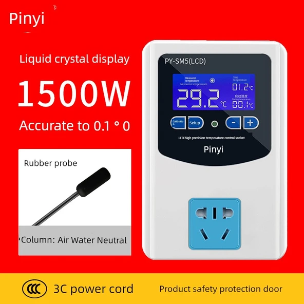 Yüksek Hassasiyet LCD 1500W Termal Anahtar - Su/Hava Ortamı için Kauçuk Prob