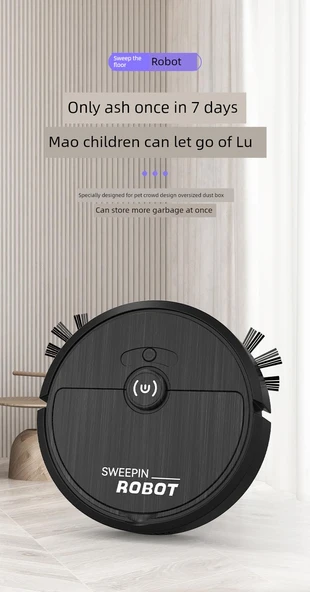 Akıllı Süpürme Robotu - Siyah APP Su Tankı - 12