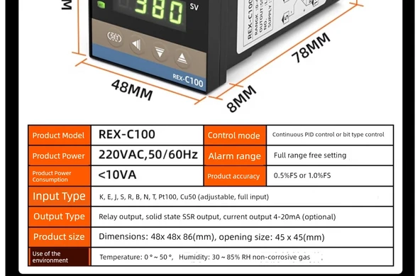 REX-C100 Sıcaklık Kontrol Cihazı - C100 Evrensel Giriş Katı Hal Çıkışı - 12