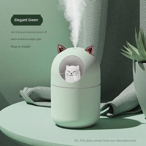 USB Hava Nemlendirici - Şık Yeşil - 300ml - Ayarlanabilir - Sessiz Nemlendirme
