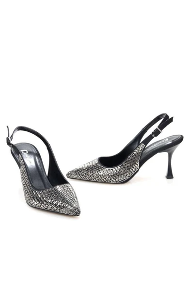 Pisagor Ps-31971 8 Cm Topuklu Kadın Taşlı Arkası Açık Stiletto Abiye Ayakkabı - 2