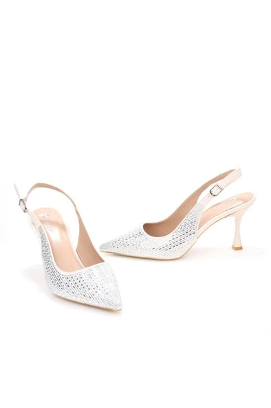 Pisagor Ps-31971 8 Cm Topuklu Kadın Taşlı Arkası Açık Stiletto Abiye Ayakkabı - 7