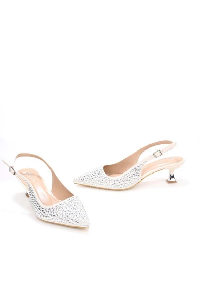 Pisagor Ps-31990 4,5 Cm Topuklu Kadın Taşlı Arkası Açık Stiletto Abiye Ayakkabı - 7