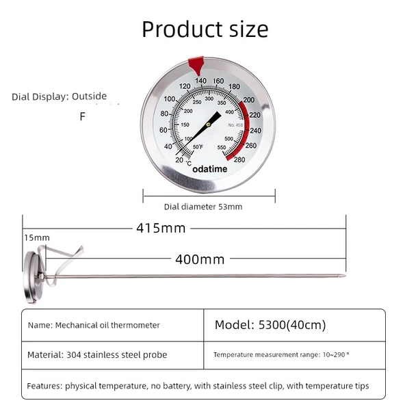 Yağ Sıcaklık Termometresi - 40cm İğne - Yüksek Hassasiyet