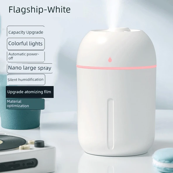 Aromaterapi USB Nemlendirici - Beyaz - Büyük Kapasite - Renkli Işık - Veri Kablosu