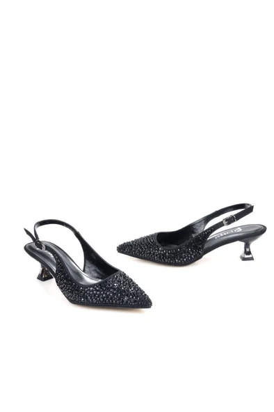 Pisagor Ps-31990 4,5 Cm Topuklu Kadın Taşlı Arkası Açık Stiletto Abiye Ayakkabı - 2