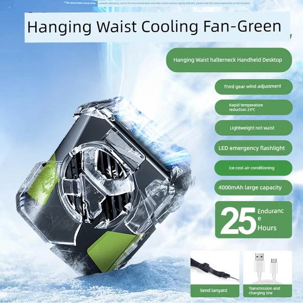 Taşınabilir Bel Askılı Fan - Asker Yeşili - 4000mAh - 23°C Soğutma