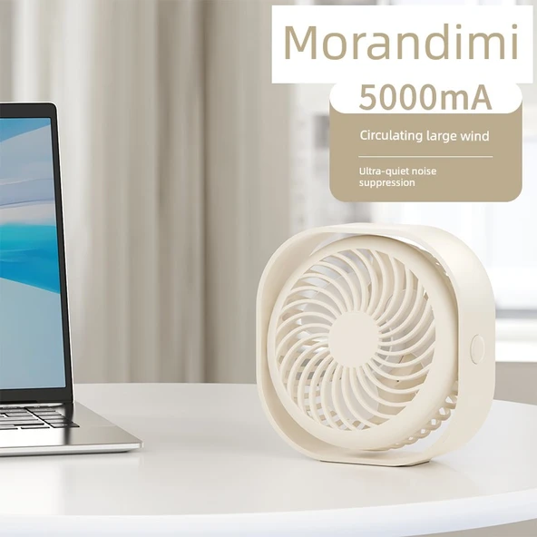 USB Mini Masa Fanı - Morandimi - 5000mA - 720° Dönüşümlü Rüzgar - Ultra Sessiz