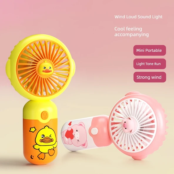 USB Şarjlı Taşınabilir Mini Fan - Pembe Domuz 350mAh - 3