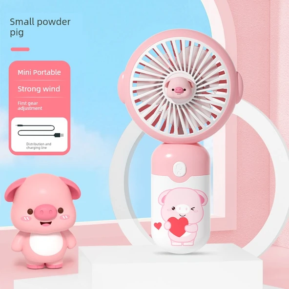 USB Şarjlı Taşınabilir Mini Fan - Pembe Domuz 350mAh