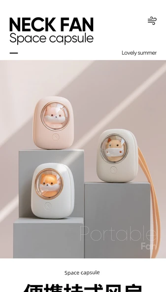 USB Şarjlı Boy Fanı - Beyaz Ay Kordonlu 1200MAH - 7