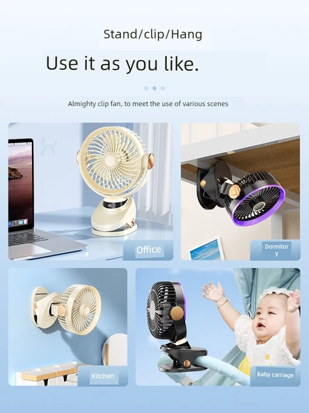 8 İnç USB Elektrikli Klip Fan - Dyson Mor - 20000mAH - AI Dijital Ekran - 6