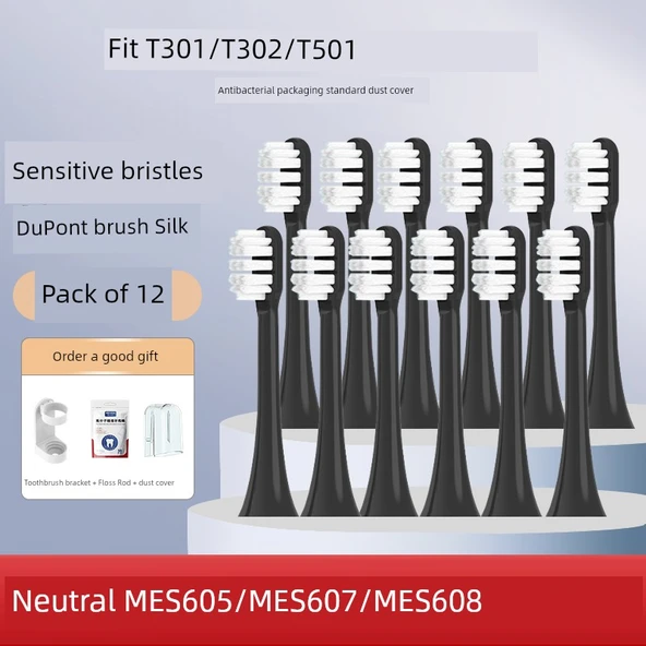 Siyah Hassas Diş Fırçası Başlıkları - 12 Adet - Xiaomi T301 T302 T501