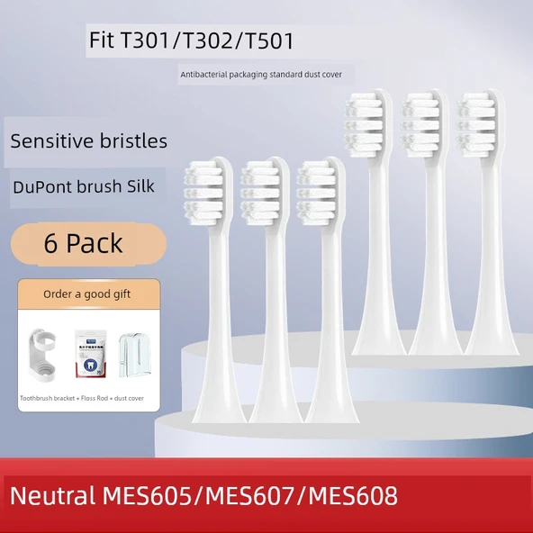 Beyaz Hassas Diş Fırçası Başlıkları - 6 Adet - Xiaomi T301 T302 T501