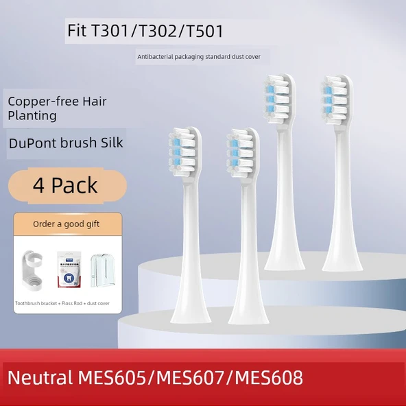 Temiz Beyaz Diş Fırçası Başlıkları - 4 Adet - Xiaomi T301 T302 T501