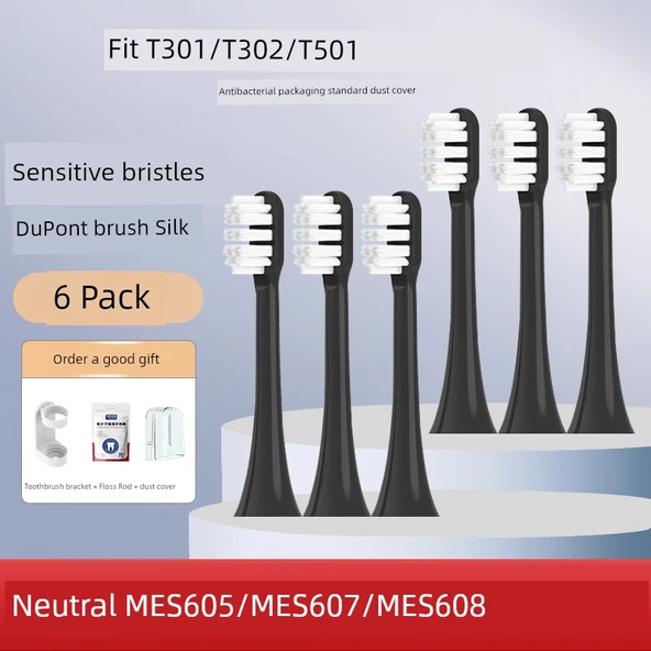Siyah Hassas Diş Fırçası Başlıkları - 6 Adet - Xiaomi T301 T302 T501