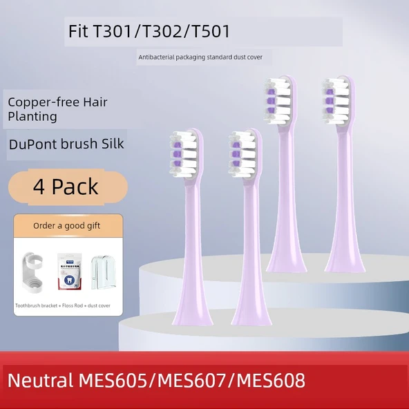 Romantik Mor Diş Fırçası Başlıkları - 4 Adet - Xiaomi T301 T302 T501