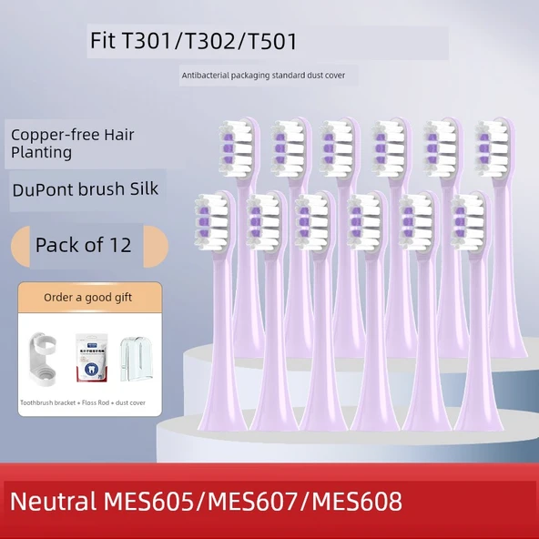 Romantik Mor Diş Fırçası Başlıkları - 12 Adet - Xiaomi T301 T302 T501