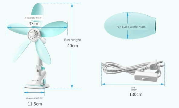Klip Fan - 38cm Yumuşak Yaprak + Uzaktan Kumanda + 3m Zamanlama Kablosu - 12