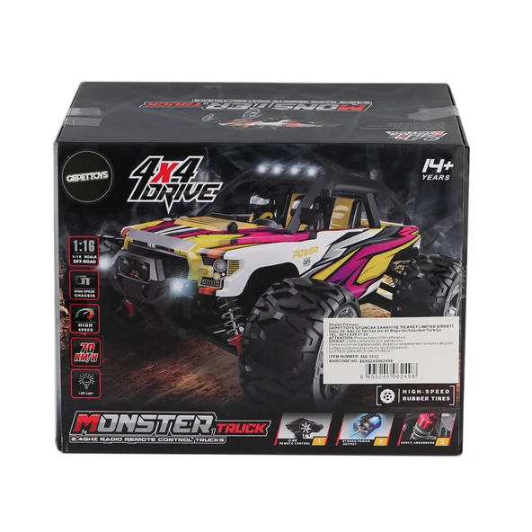 866-1612 1:16 Kumandalı 70 km/h Monster Truck 4x4 - 2