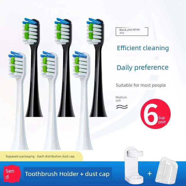 Elektrikli Diş Fırçası Ucu - DuPont Standart - Temiz Siyah + Beyaz - 3 Adet