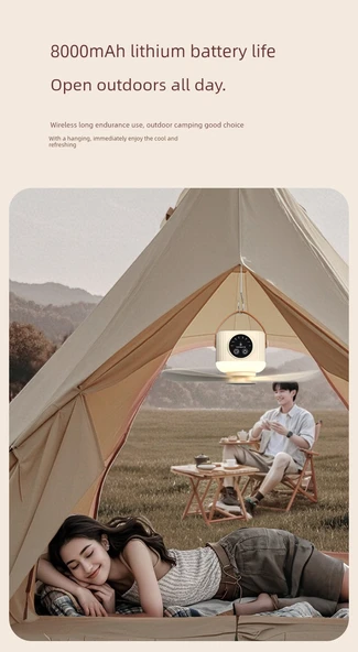 Şarjlı Masa Fanı - Krem Renk - Uzaktan Kumanda - Tripod - 3600mAh - 8
