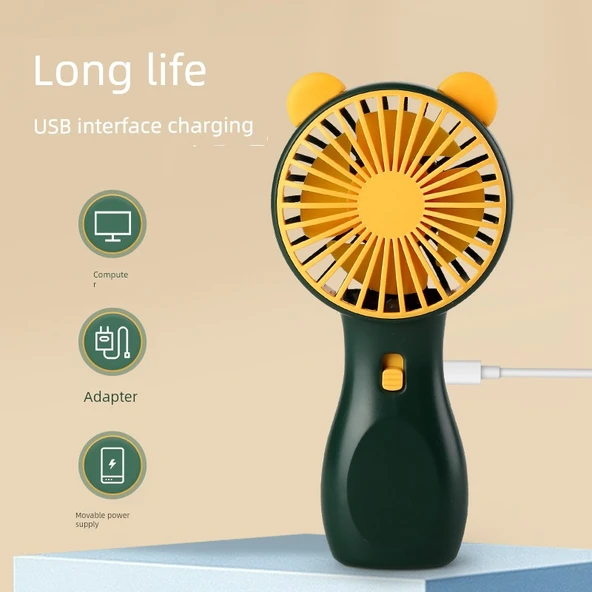 Taşınabilir Mini USB Şarjlı Masa Fanı - Kedi Kulaklı Gri Beyaz - 250mAh Batarya - 5