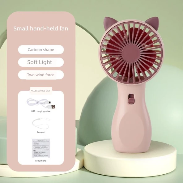 Taşınabilir Mini USB Şarjlı Masa Fanı - Kedi Kulaklı Taro Mor - 250mAh Batarya