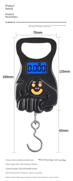 Taşınabilir Dijital Asma Terazi - [Patentli Fist] Hızlı Şarj 10kg Hassasiyet (5g) - 10