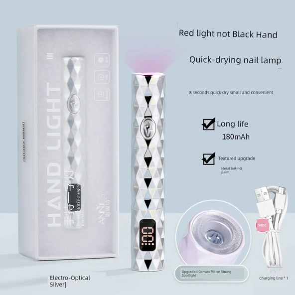Taşınabilir El Tipi Oje Kurutma UV LED Lamba - Kırmızı Işık-Açık Gümüş
