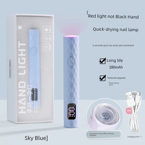 Taşınabilir El Tipi Oje Kurutma UV LED Lamba - Kırmızı Işık-Gökyüzü Mavisi