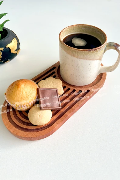 Doğal Ahşap Kahve Sunumluğu – Gökkuşağı Desenli Servislik | Kayın Ağacı 24x15 cm