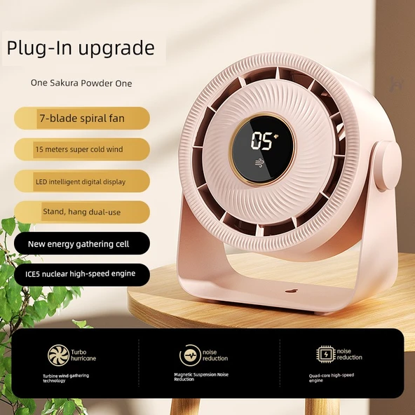 USB Şarjlı Hava Sirkülatörü Fan - Sakura Pudra - Geliştirilmiş Tak-Çalıştır