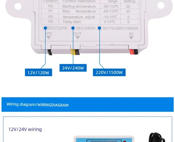 Mikro Bilgisayar Dijital Sıcaklık Kontrol Cihazı - W3005 DC24V 240W - 8