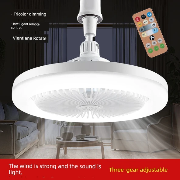 E27 LED Tavan Fanı Işık - Üç Renk Dimmer - Uzaktan Kumanda - 3 Hız - 3m Kablo ve Anahtar (Model 2) - 2