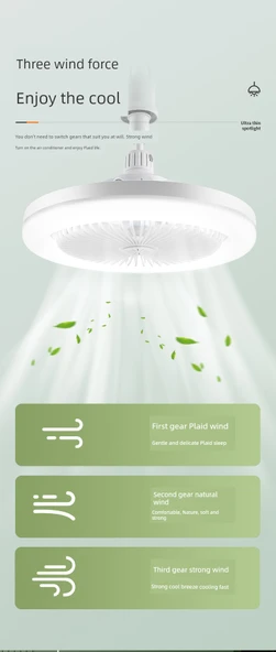 E27 LED Tavan Fanı Işık - Üç Renk Dimmer - Uzaktan Kumanda - 3 Hız - 3m Kablo ve Anahtar (Model 2) - 10