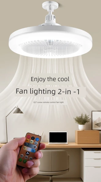E27 LED Tavan Fanı Işık - Aromaterapi - Üç Renk Dimmer - Uzaktan Kumanda - 3 Hız - 8m Kablo ve Anahtar - 8
