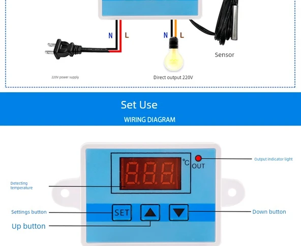 Mikro Bilgisayar Dijital Sıcaklık Kontrol Cihazı - W3005 DC24V 240W - 10