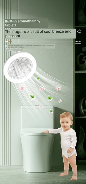 E27 LED Tavan Fanı Işık - Üç Renk Dimmer - Uzaktan Kumanda - 3 Hız - 3m Kablo ve Anahtar (Model 2) - 11