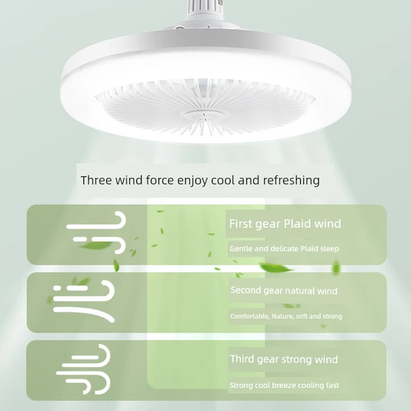 E27 LED Tavan Fanı Işık - Üç Renk Dimmer - Uzaktan Kumanda - 3 Hız - 3m Kablo ve Anahtar (Model 2) - 5