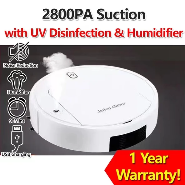 Otomatik Kablosuz Akıllı Robot Süpürge Nemlendirici - A3 Siyah - Resim 2