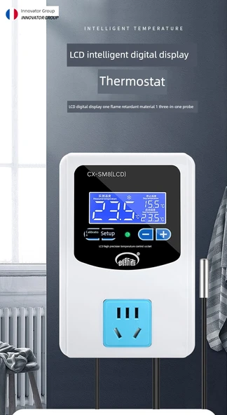 Dijital Sıcaklık Kontrol Prizi - Sıvı Kristal Süper Şeffaf Mıknatıslı Başlık 2200W - 10