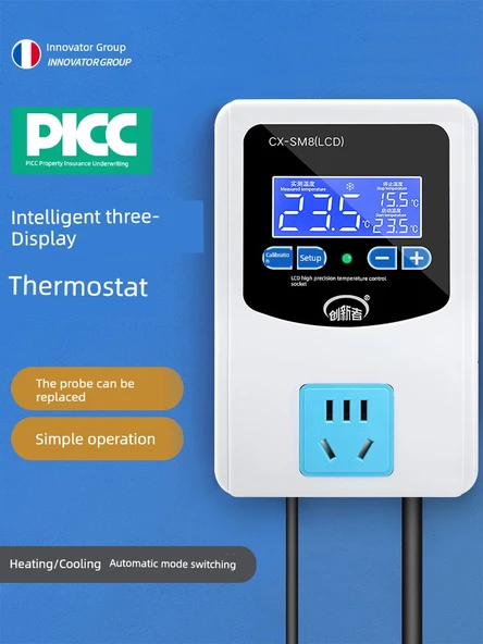 Dijital Sıcaklık Kontrol Prizi - Yüksek Hassasiyet Üç Ekran Su Geçirmez Başlık 1500W - 2