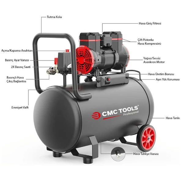 CMC 50 Litre Sessiz Yağsız Hava Kompresörü 2 Hp - 5
