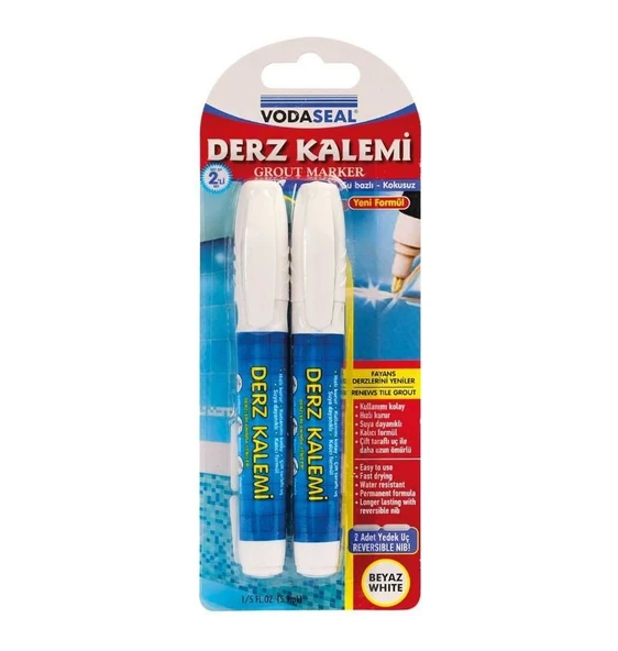 Vodaseal Çift Uçlu Su Bazlı Kokusuz Kalıcı Derz Kalemi Beyaz 2 Adet - 2
