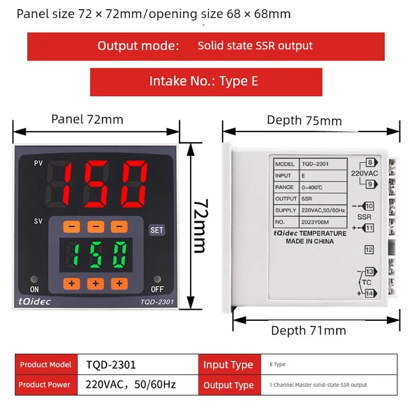 Dijital PID Sıcaklık Kontrol Cihazı - E-tipi Katı Hal SSR Çıkışı - 72x72