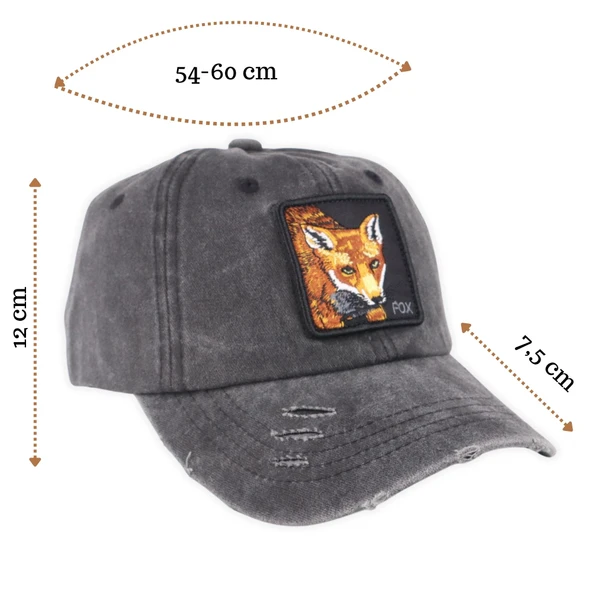 Perlotus Hayvan Desen Fox Tilki Tema Eskitme Pamuklu Şapka - 5